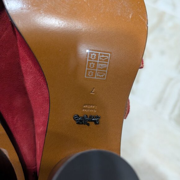 COACH Suede Red Buckle Booties Sandals Heels Women's 7 - Picture 6 of 8